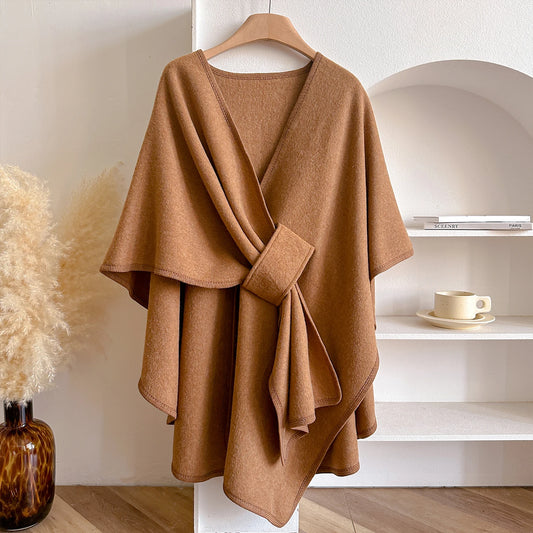 Women's Poncho Winter Warm Shawl Double Sided Designer Thickening Blanket Luxury Scarf Female Cloak Cashmere Pashmina