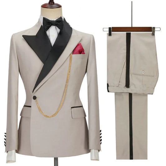 Latest Design Men's Suits Peaked Lapel One Button Casual Male Suit Business Wedding Groom Elegant 2 Piece Blazer Pants