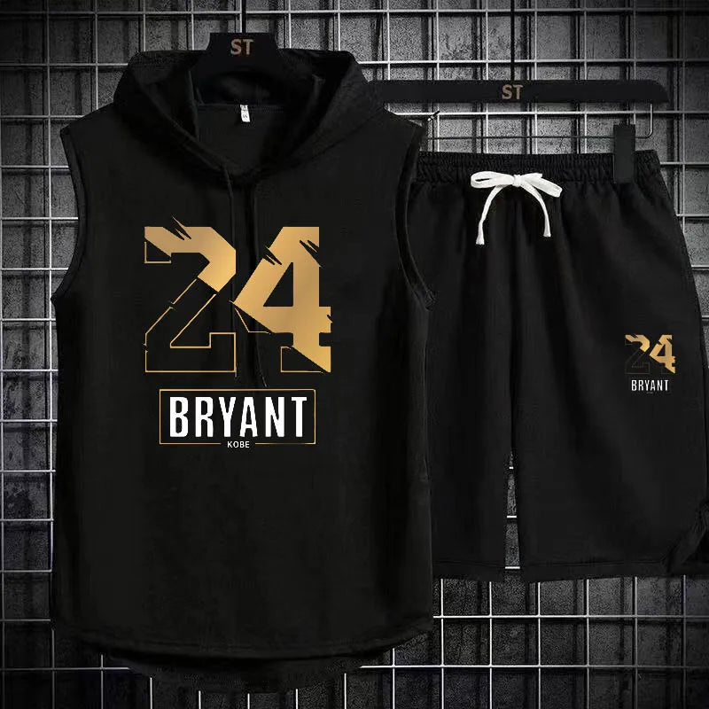 Men's Two Piece Set Casual Sleeveless T-Shirt and Shorts Set Men's Sports Suit Fashion Short Sleeve Tracksuit Hooded T-shirt suit