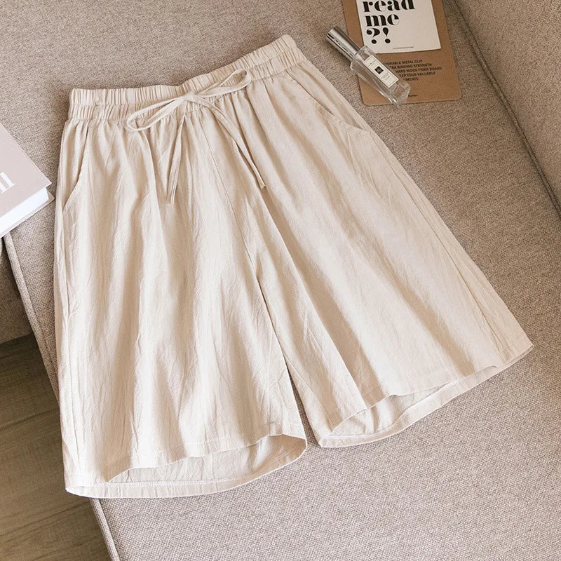 Cotton Shorts, Summer Casual Solid Two Pockets shorts high waist loose shorts  Soft Cool female shorts
