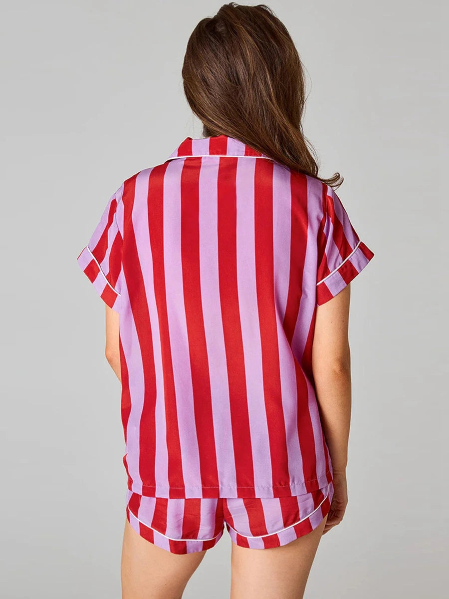 Women s 2 Piece Pajamas Set  Print Short Sleeve Button Up Shirt Shorts Set Lounge Clothes