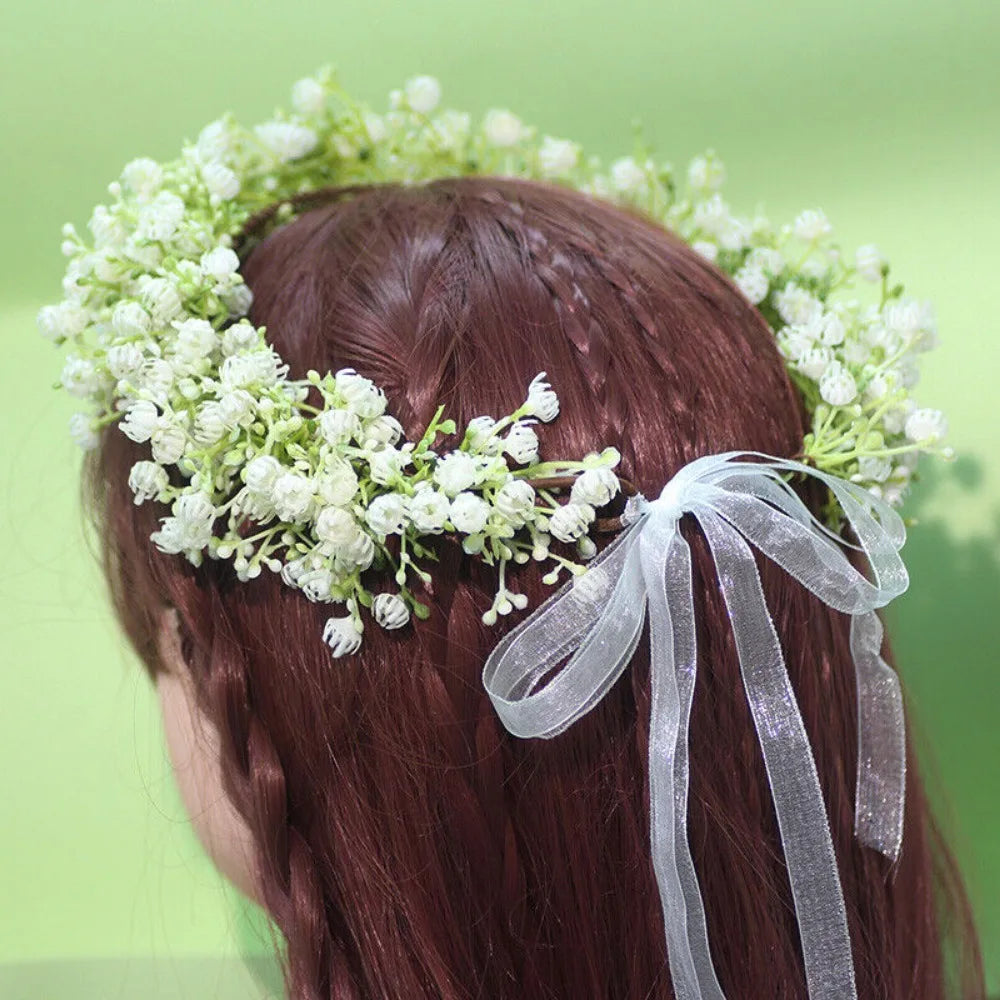 1pcs Artificial Baby Breath Green Headpiece  Halo Leaf Floral  Headband