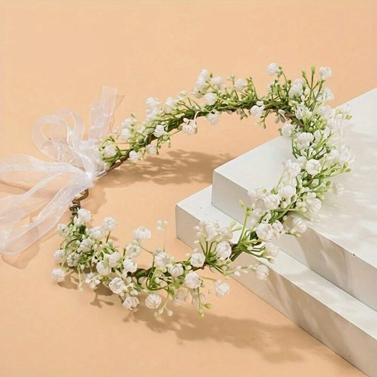 1pcs Artificial Baby Breath Green Headpiece  Halo Leaf Floral  Headband