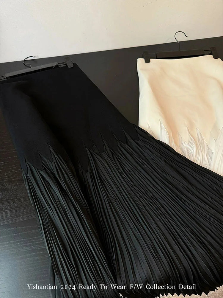 Pleated Wrap Hip Trumpet Skirt