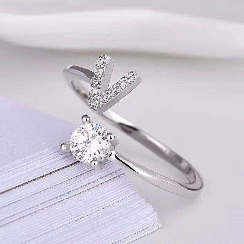 Shining Rhinestone 26 Letters Adjustable Rings  Initial A-Z Alphabet Opening Ring
