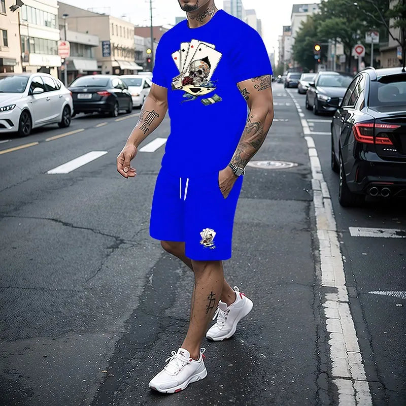 Summer Men's Set 3D Printing Series T-shirt + Shorts 2-piece Set Fashion Street Clothing Casual Slow Running Men's Sportswear
