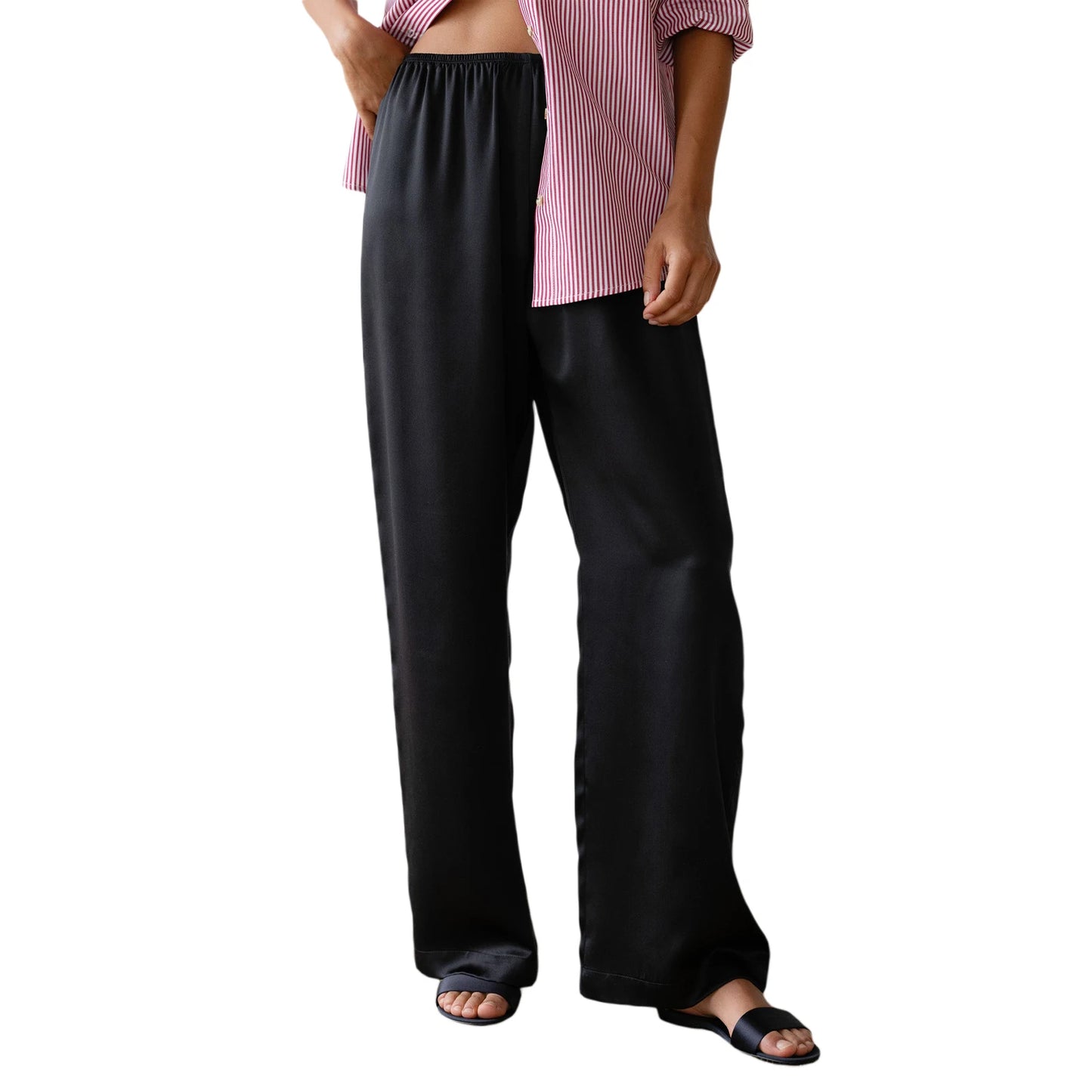 Women s Elegant Satin Lounge Pants with Stretchy Waistband and Flowy Wide Legs for Comfortable Casual Wear