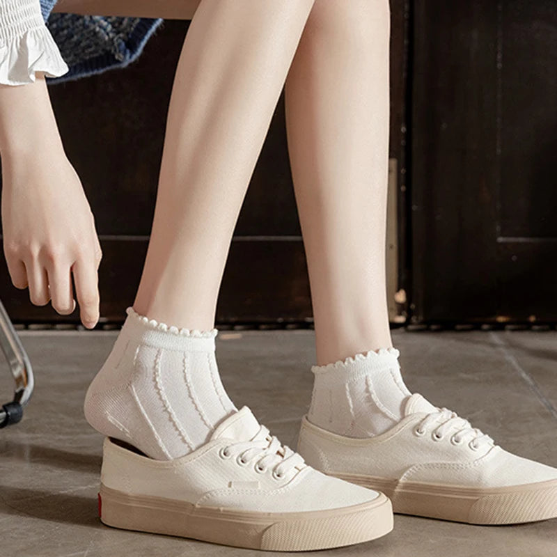 5 Pairs/Lot Summer Short Women White Socks Low  Cool Socks Set Cute Print Ankle Foot Cover Fashion