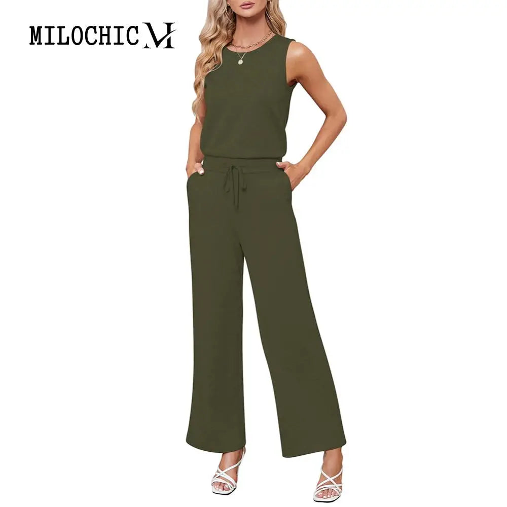 Women Summer Dressy Romper Casual Cotton Blended Crew Neck Romper Solid Color with Pockets Daily Outfit