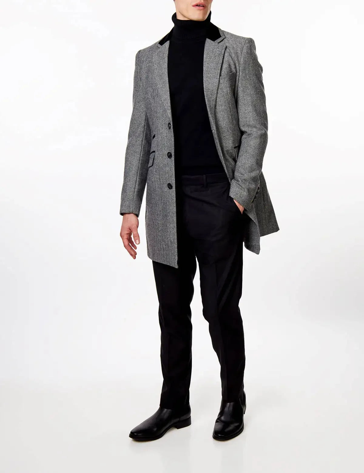 Latest Design Houndstooth Jacket Men‘s Suit Set Brown Pant Peaked Lapel Double Breasted Blazer