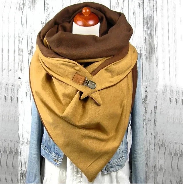 Winter Women's Floral Print Thick Warm Scarf – Windproof Double-Layer Buttoned Wrap