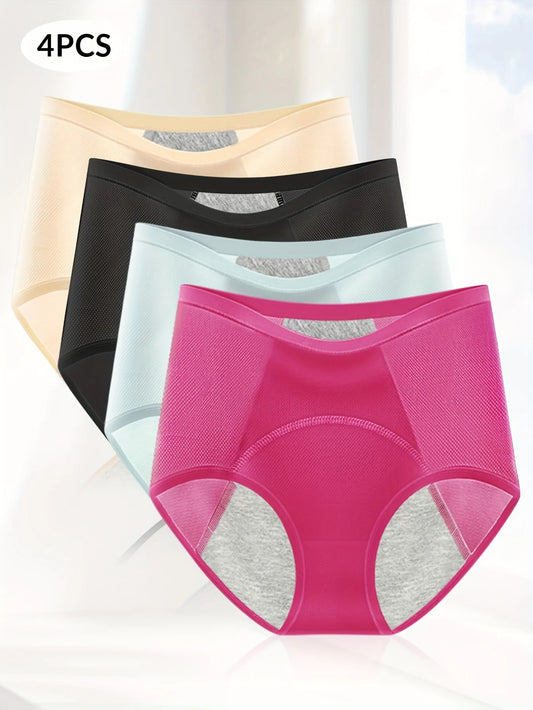 4pcs Physiology Women's Panties Breathable Mesh Silk Traceless Menstrual Leakage Prevention High Waisted Tummy Tightening