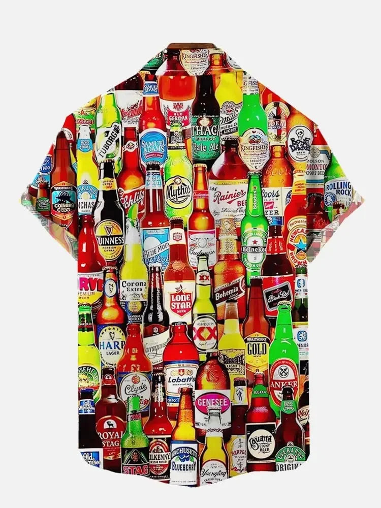 Printed Breast Pocket Cotton Linen Short Sleeve Shirt  Loose Versatile Casual Sports Summer Men