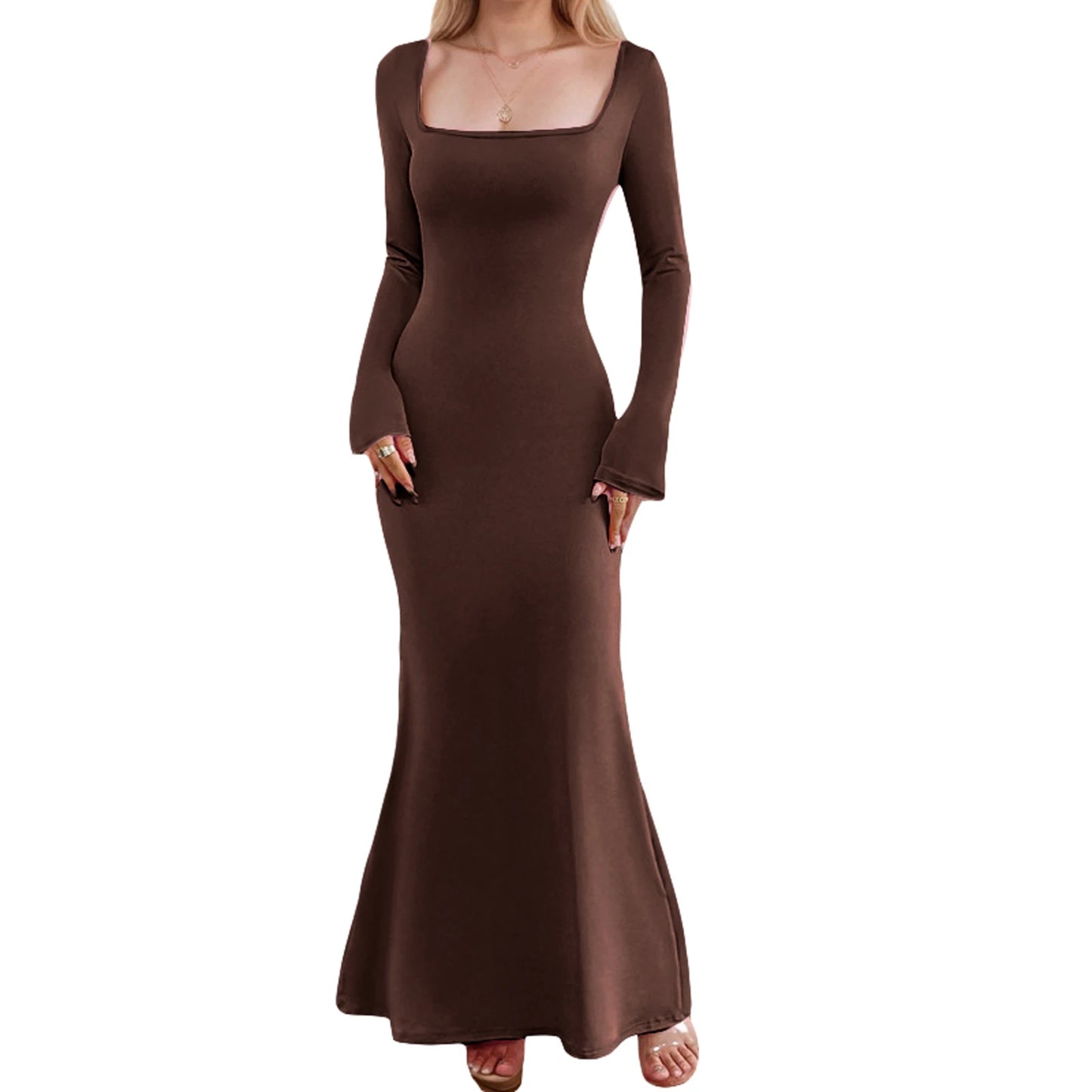 Maxi Dress with Ruffle Detail and Long Sleeves