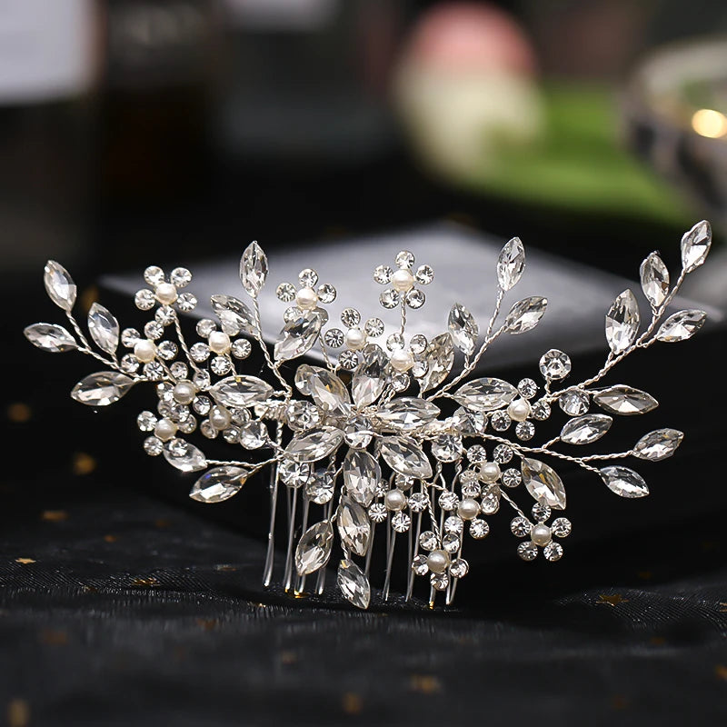 Crystal Flower Pearl Hair Comb Rhinestone Hairpin Headband Wedding Hair Accessories for Women Elegant Jewelry Gift