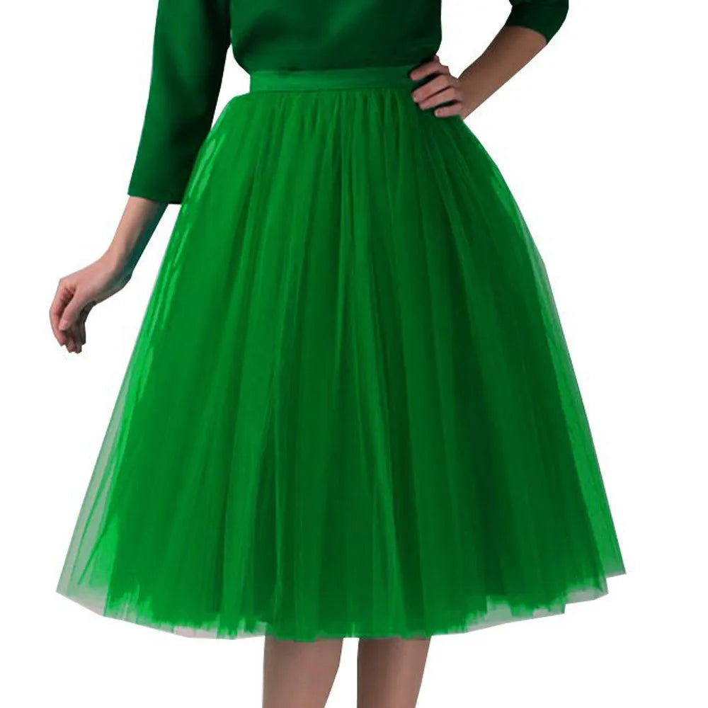 Women Skirt Solid Color High Waist Princess Petti-skirt Big Swing Mesh Fluffy Skirts