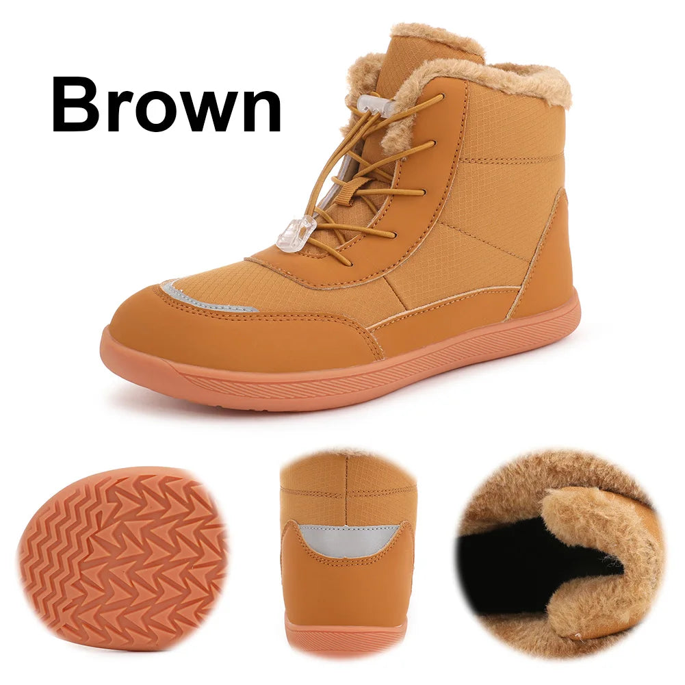 Winter Snow Boots Fur Lined Barefoot Boots Wide Toe Box Ankle Booties Walking Boots Outdoor Hiking Boots