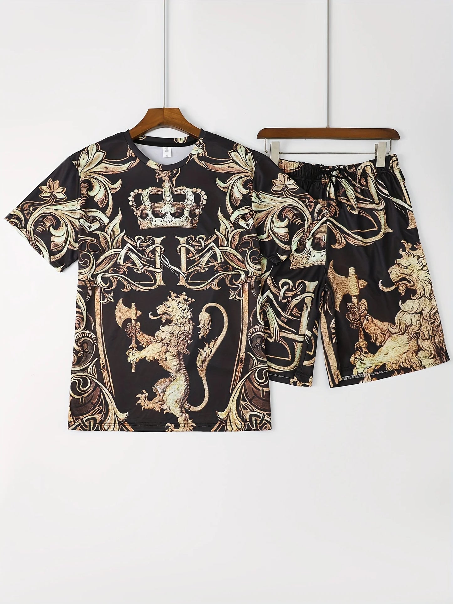 Two-piece sports suit, men's comfortable round neck printed T-shirt and vitality micro-elastic breathable trousers