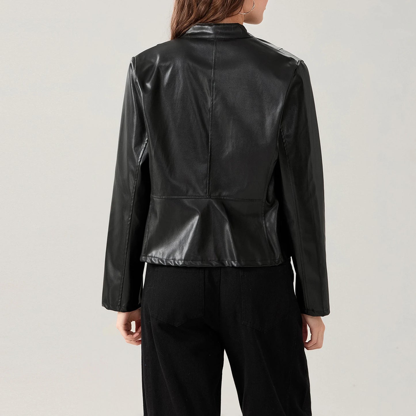 Faux Leather Jacket Biker Jacket Outerwear Long Sleeve Zipper Short Jacket