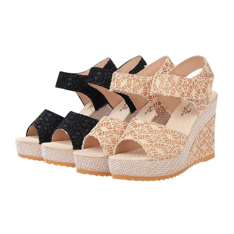 Women's Wedges Sandals  Summer  Fashion Mesh Peep Toe Platform High Heel Women Sandals Sexy Party Dress Women