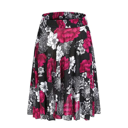 High Waist Printed  Floral Skirt Square Dance Ice Silk