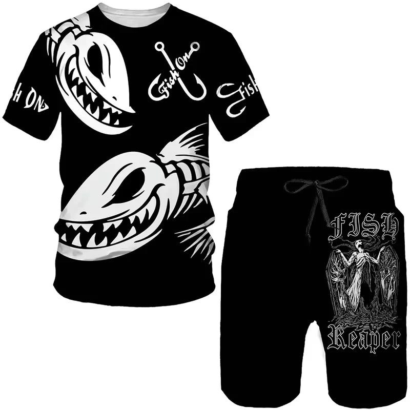 Outdoor Sports Men's Tracksuit Fishing O-Neck Short Sleeves Shorts 2 Piece Outfit Oversized T-Shirt Men Clothing Casual Suit