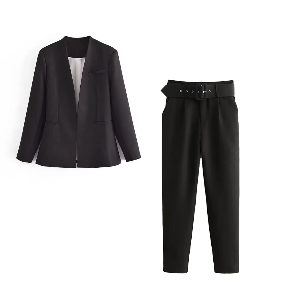 Casual Women's Wear Simple Fashion Solid Color Suit Top Straight Pants Set Two Piece Set Blazer Pants