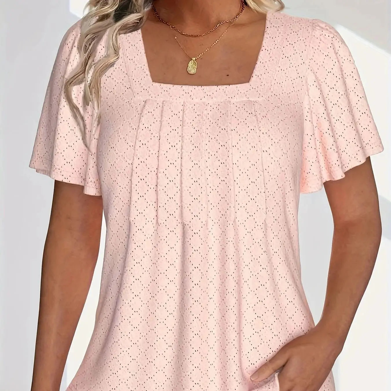 Plus size spring and summer fashionable and elegant hollow tops for women office wear loose ruffle sleeves versatile tops