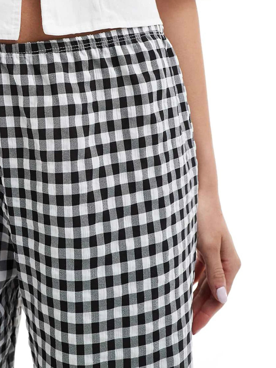 Women s Plaid Print Wide Leg Pants with Slit Detail and Elastic Waistband for a Comfortable and Stylish Look