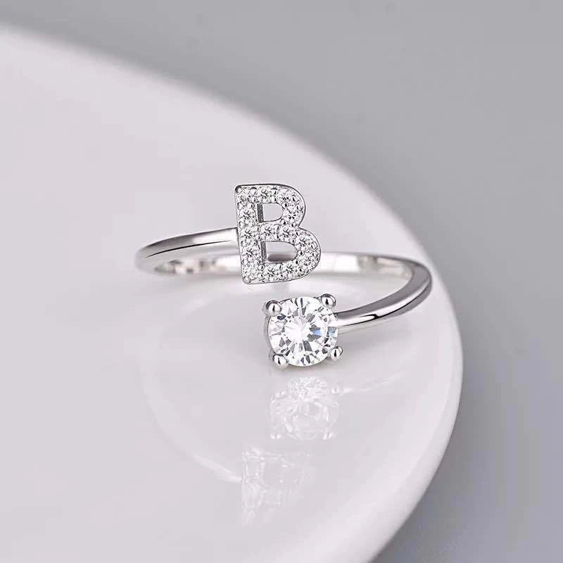 Shining Rhinestone 26 Letters Adjustable Rings  Initial A-Z Alphabet Opening Ring