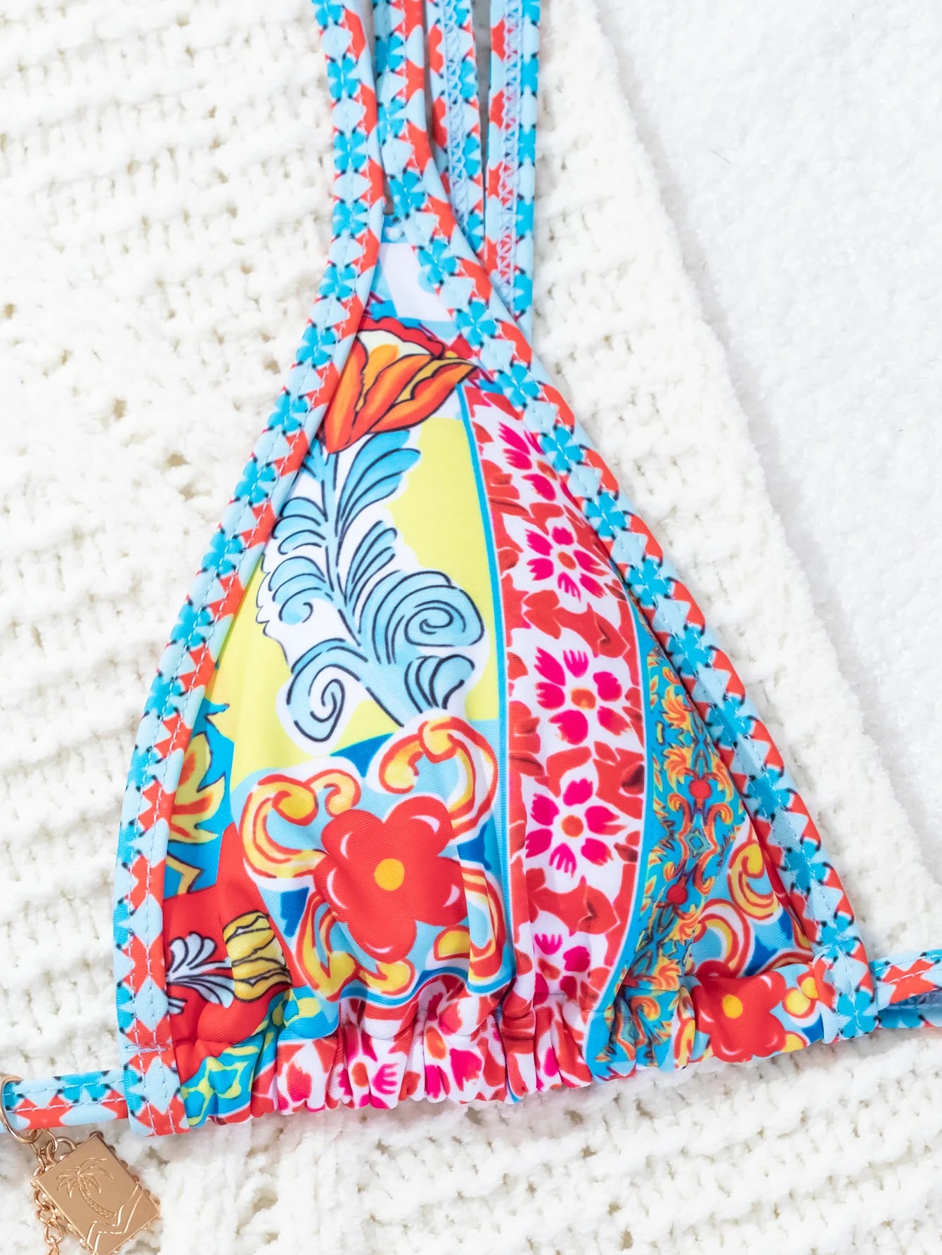 Colorful Printed Bikini Set for Women  Thong Triangle Bra 2 Piece Swimsuit Suspender Backless