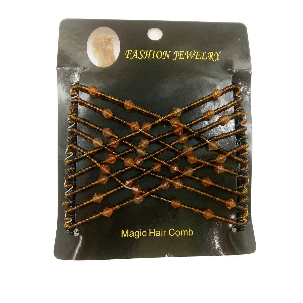 Beads Hair Combs Shiny Rhinestone Beaded Hair Claws Magic Tuck Comb Updo Accessories Elastic Headwear Bun Ponytail Holder