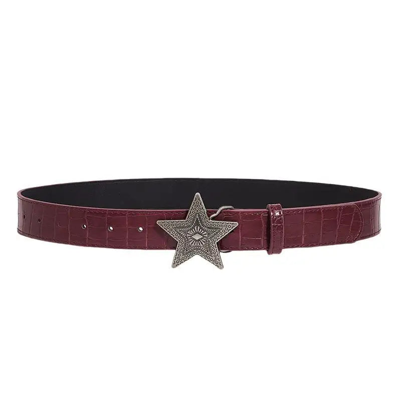 Retro Women's Belt Fashion Trend All-match Jeans Accessories  Five-pointed Star Buckle Pu Waistband