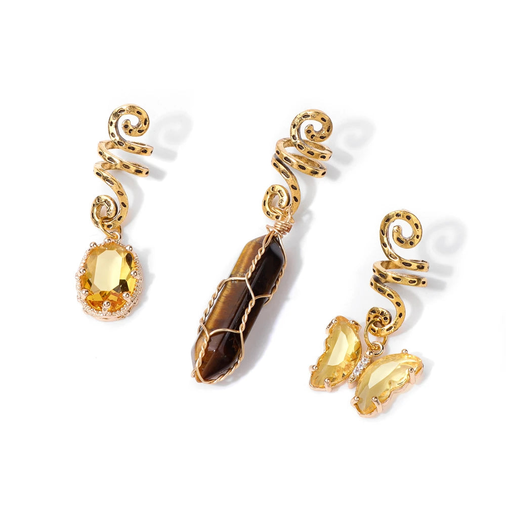 3pcs/set Crystal Hair Jewelry For Women Hexagonal Column Butterfly Charm Dreadlock Headwear Dangle Dreadlock Hair Accessories