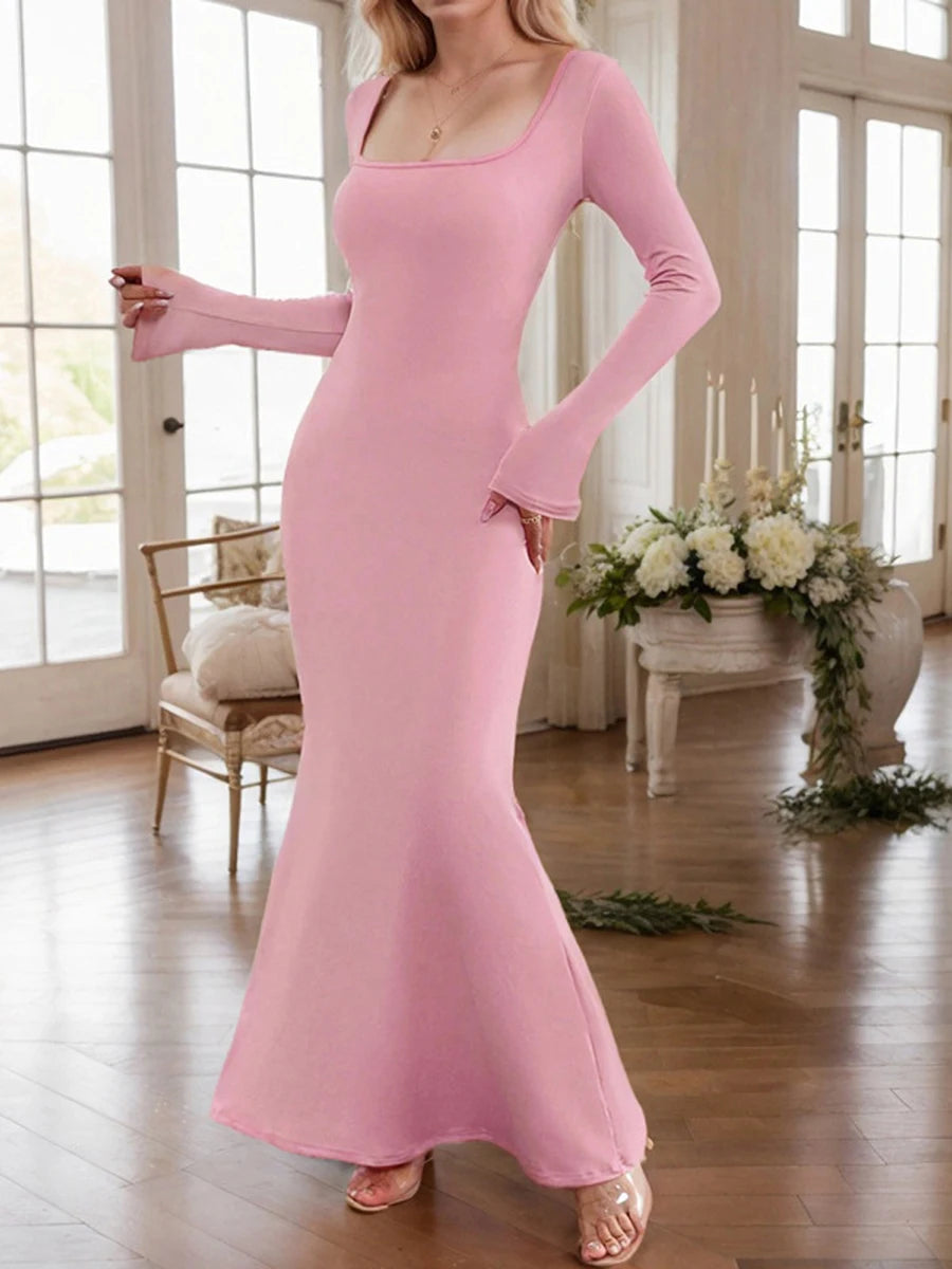 Maxi Dress with Ruffle Detail and Long Sleeves