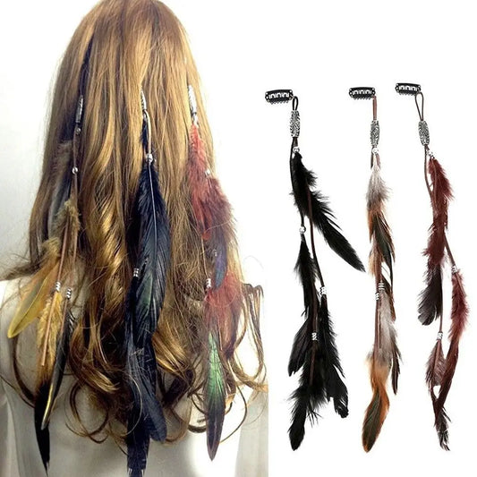 Bohemian Feather Hairband Women's Festive Masquerade Carnival Hippies  Indian Prom Gypsy Long Tassel Hair Accessories