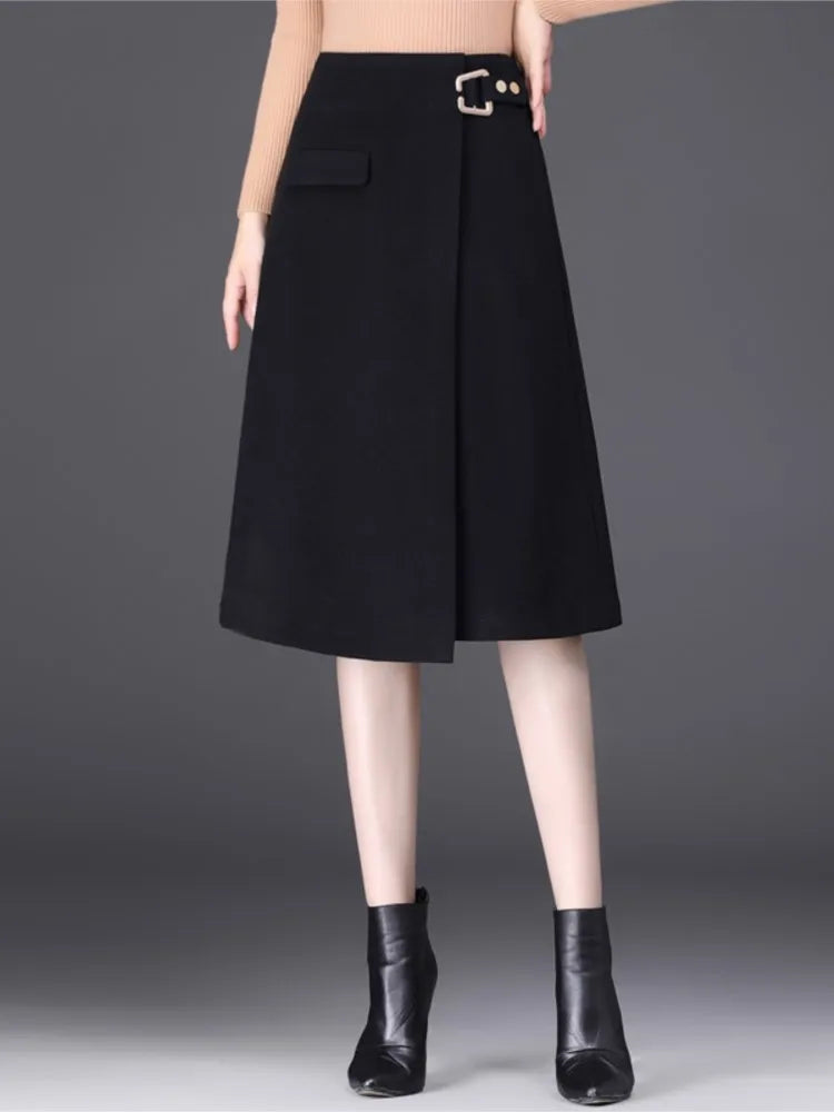 High Waist Wool A-Line  Asymmetrical Skirt