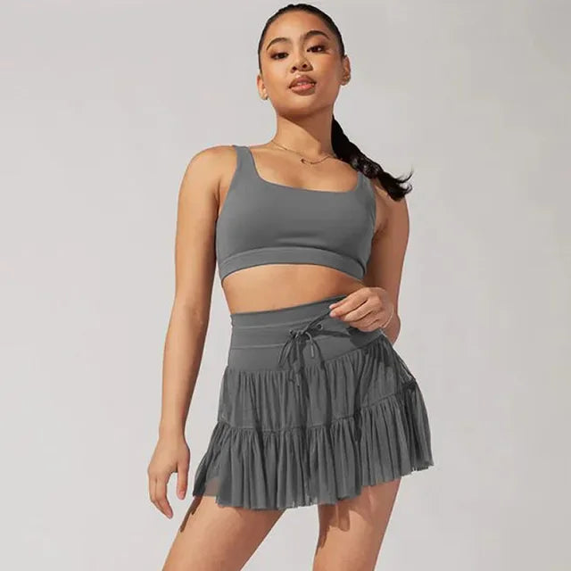 Sport Pleated Skirts With Safety Shorts  High Waist Skirts