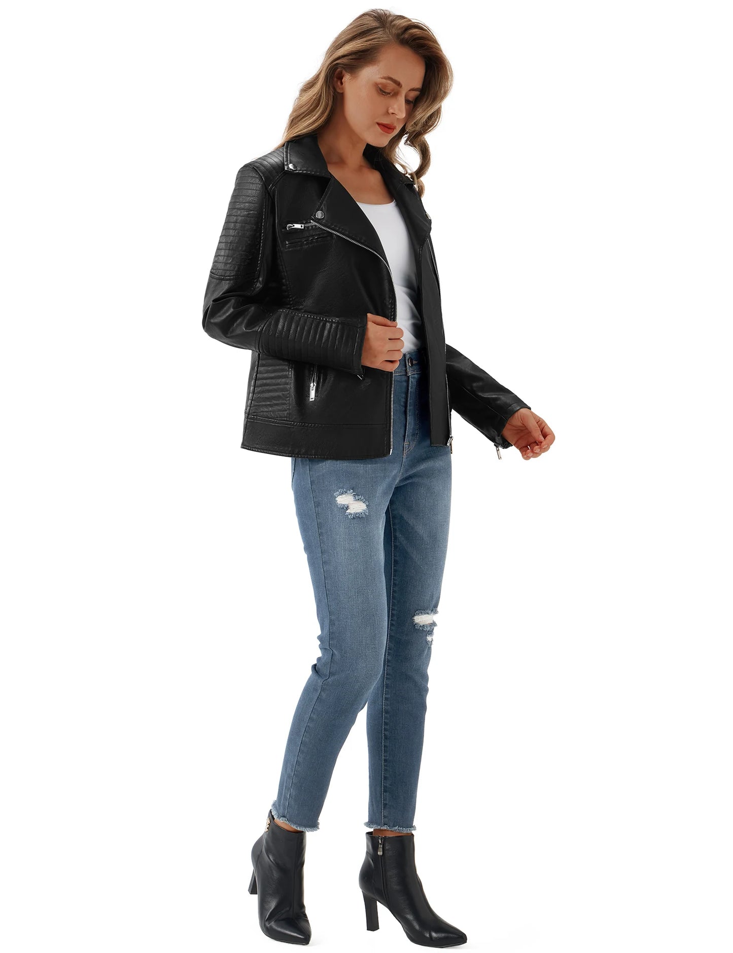 Faux Leather Jacket Black Motorcycle Moto Biker Short Coat