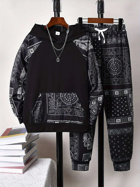Large Men's 3D Digital Creative Simple Printed Hoodie Set Men's Clothing Thickened and Velvet Hoodie