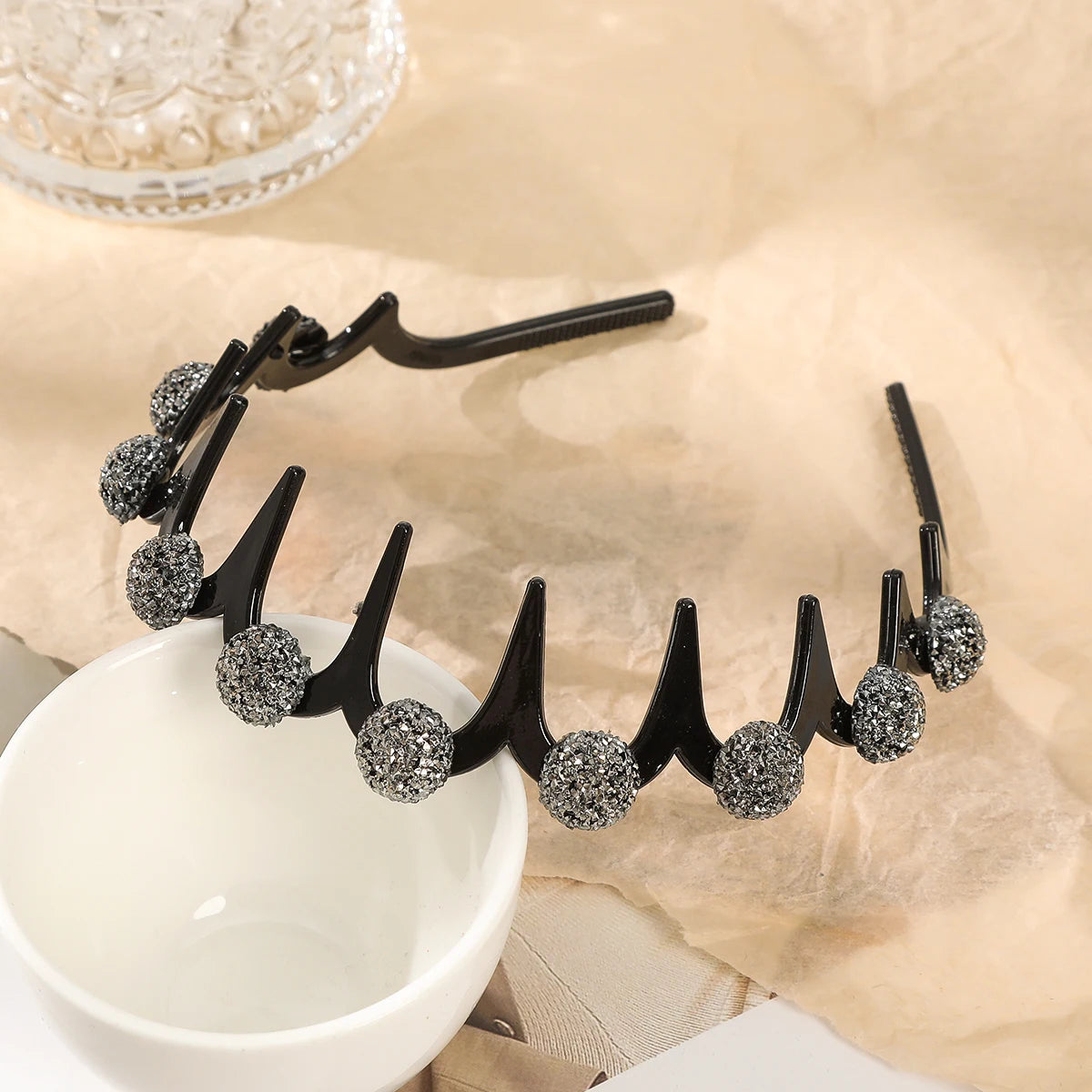 Flower Rhinestone Wave Hairband Headbands Hair Hoops Women  Retro Hair Hoops Face Wash Hairpin Fluffy Texture Toothed Comb