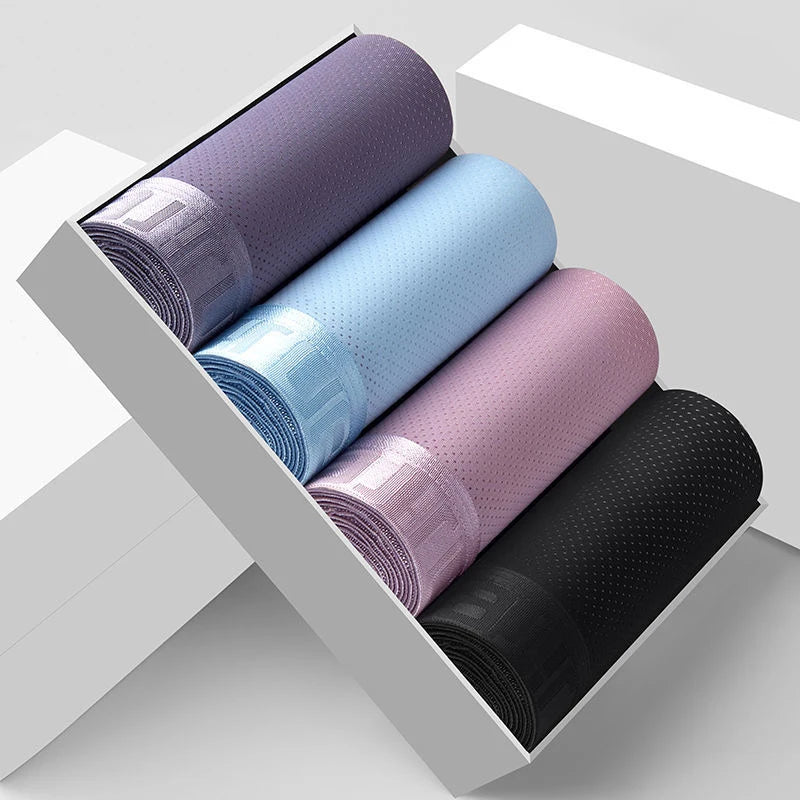4pcs Men's Boxer Shorts Ice Silk Underwear Plus Size Underpants Cool Breathable Sexy Slim Mesh