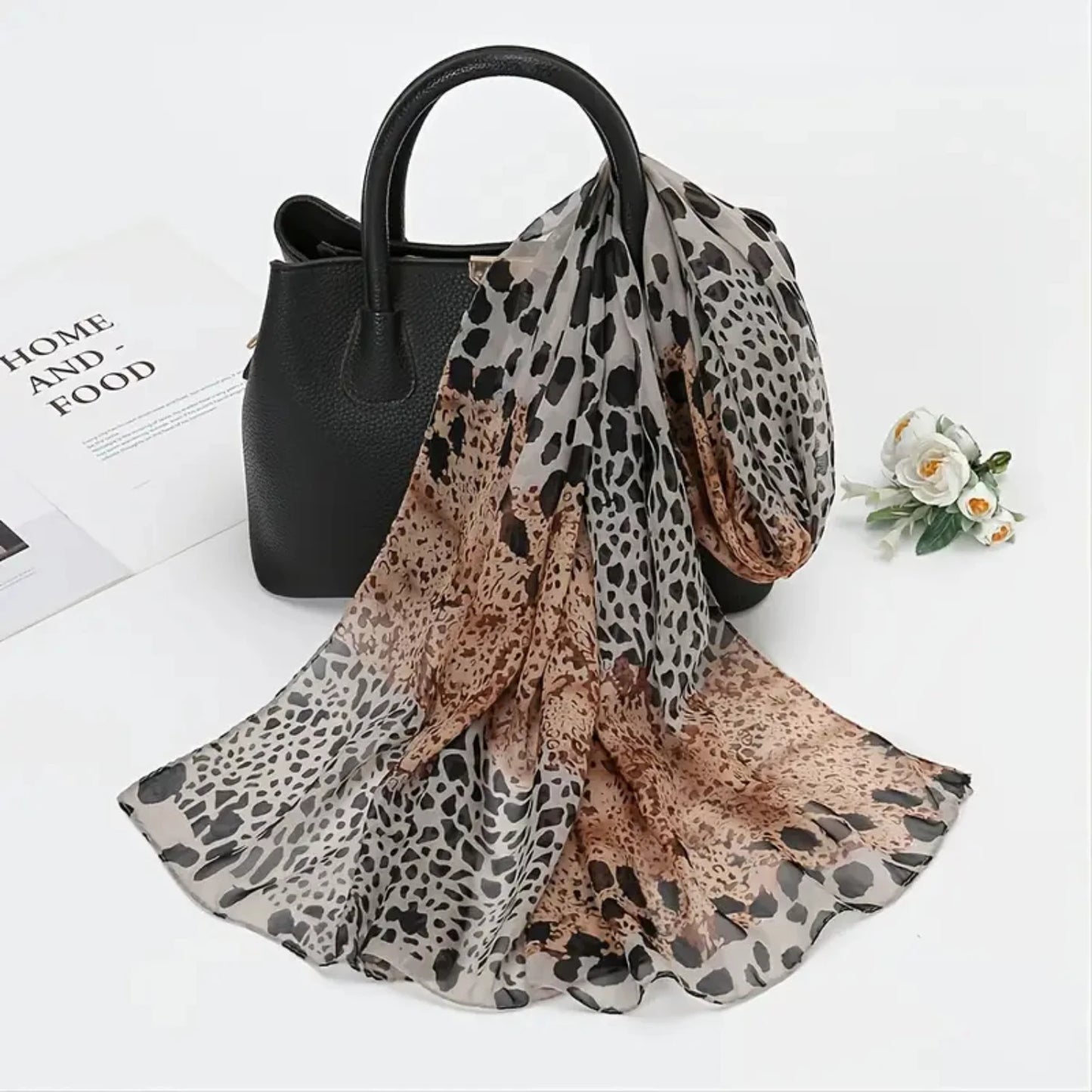 Fashion Leopard Print Splicing Thin Chiffon Scarf