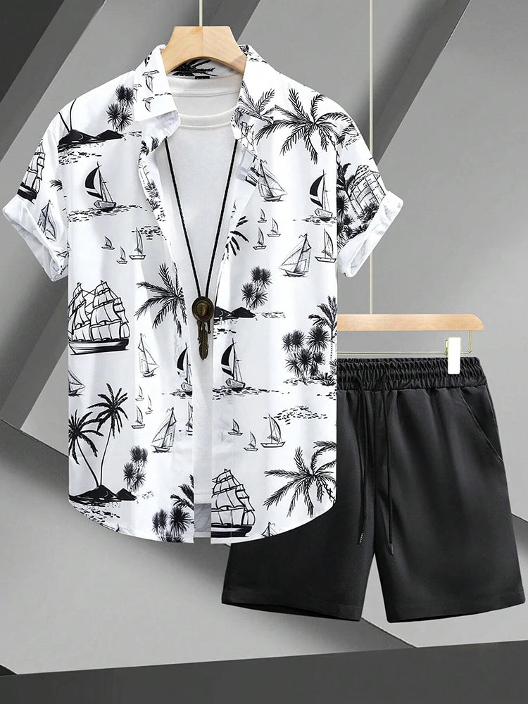 Summer Men's Short-sleeved Shirt Beach Shorts Set Outdoor Everyday Men's Summer Shorts Street Fashion Men's Casual Shirt