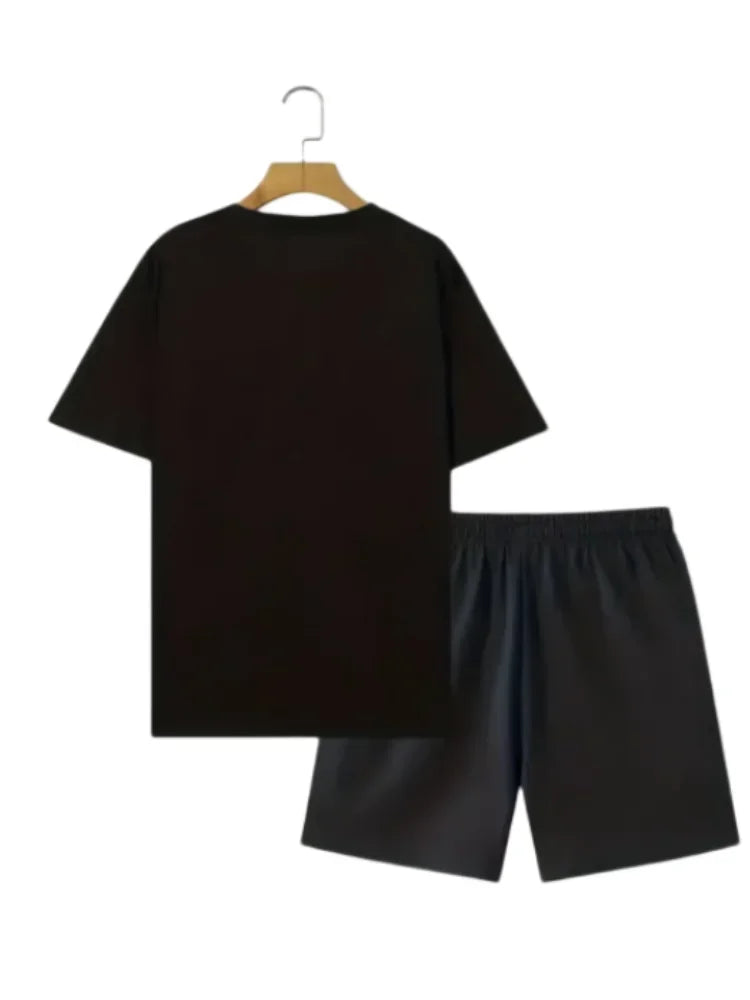 Men's Short Sleeve Shorts Set Fashion King Printed T-Shirt Shorts Sets of Casual Round Neck Breathable Sportswear