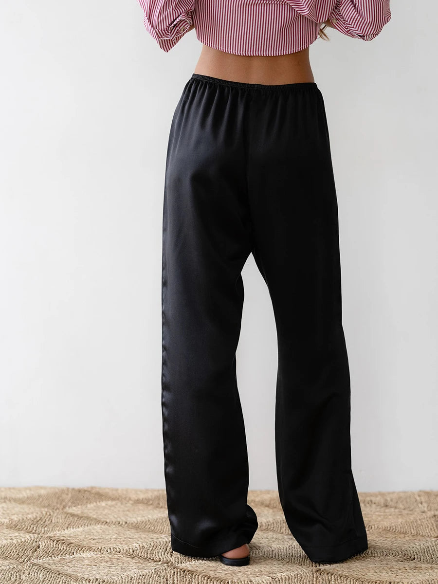 Women s Elegant Satin Lounge Pants with Stretchy Waistband and Flowy Wide Legs for Comfortable Casual Wear