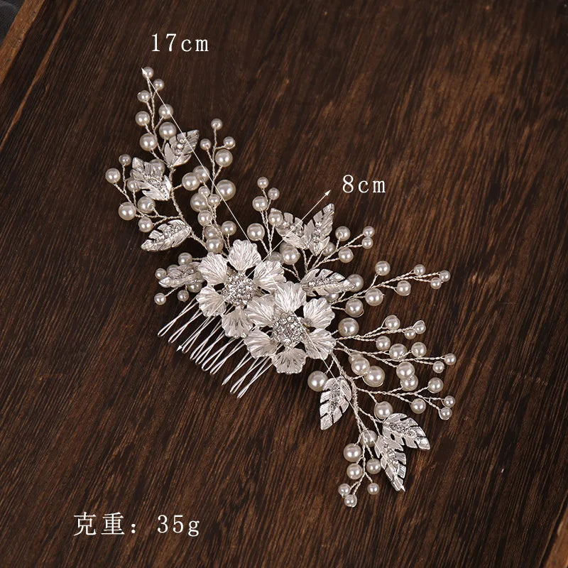 Silver Color Flower Pearl Rhinestone Hair Comb Headband Hair Accessories For Women  Headband Hair Jewelry