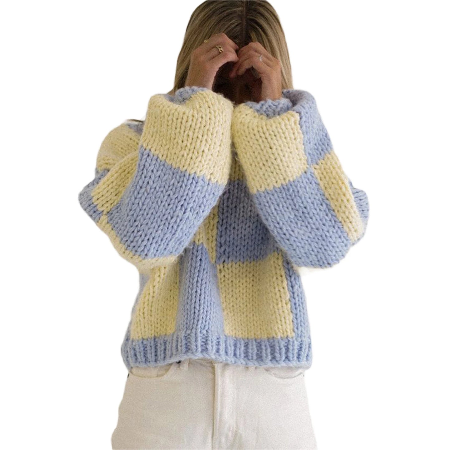 Cozy Oversized Stylish Color Block Sweater Casual Loose Fit Pullover