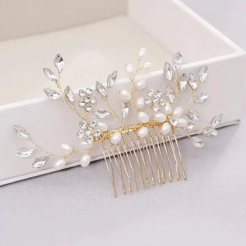 Faux Pearl Crystal Comb Clips, U-shaped Flower Rhinestone Pearl Hair Clips