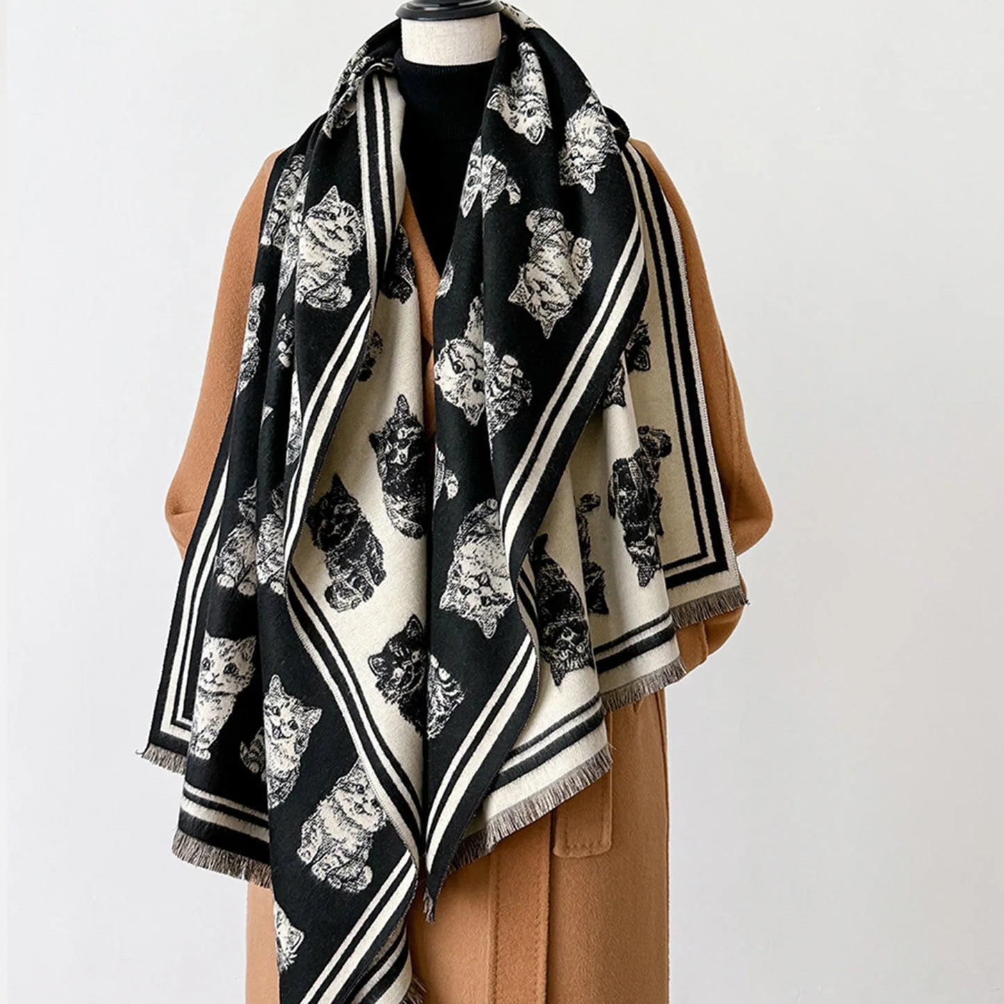 Fall Winter Scarf with Vintage Butterfly Design Soft Long Wide Shawl